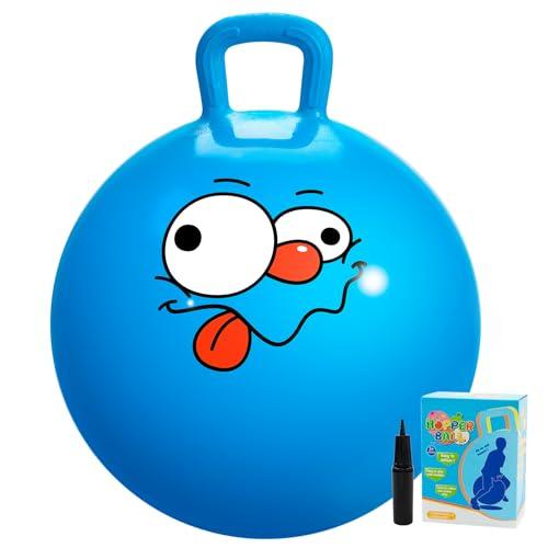 U&C Planet Hopper Ball 20 inches Bouncy Ball with Handle for Kids Age 5-9 Hoppity Hop Sit and Bounce Jumping Hopping Toy with Pump and Gift Box Great Gift for Birthday Christmas, Blue