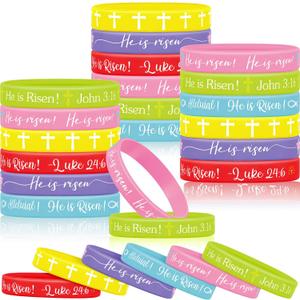 Deekin 36 Pcs He Is Risen Bracelets Bulk Easter Egg Stuffers Basket Filler Religious Silicone Bracelet Party Favors Bible Rubber Bracelet Cross Catholic Exchange Gifts for Kids Festival Spring Party