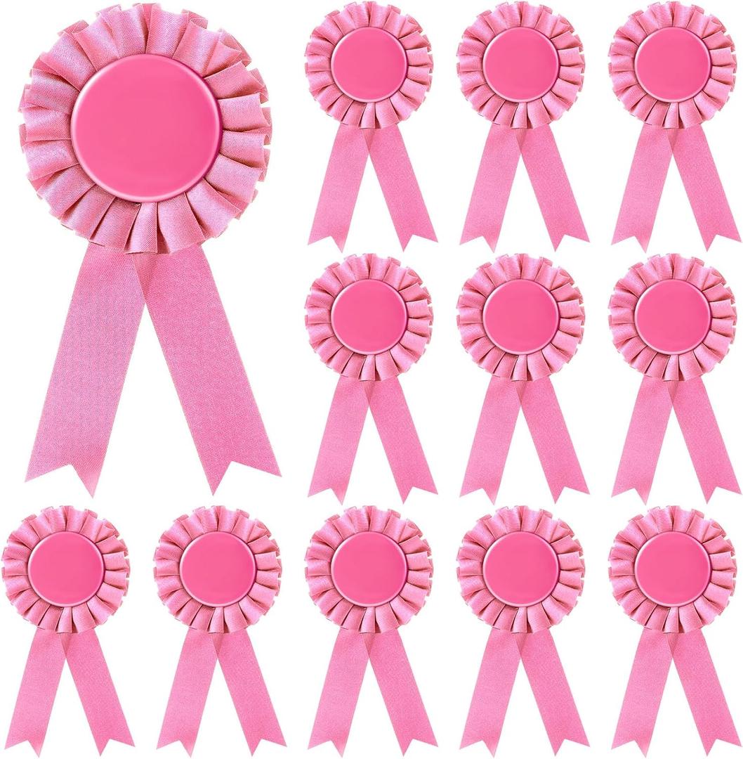 12 Pieces Blank Award Ribbon Prize 1st Place Rosette Medal Winner Victory Recognition Participation Ribbon for Competition Sport Event School Contest(Pink)
