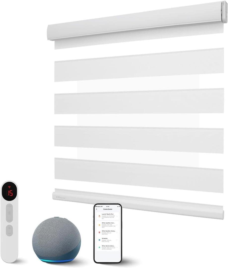 CITOLEN Motorized Zebra Blinds with Remote, White, 48" W x 72" H