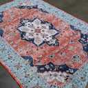 FlyDOIT Vintage Area Rugs for Living Room, 6x9 Red Blue Floral Medallion Washable Rug for Bedroom, Faux Wool Ultra Soft Retro Accent Rug, Non Slip Indoor Carpet for Kitchen Office Dining Room Decor
