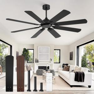 Fanbulous 62 Inch Ceiling Fans No Light with Remote, Modern Ceiling Fan Without Light, Dual Finish 8 Blades, Reversible Quiet DC Motor, 6 Speed, Large Ceiling Fan for Indoor or Covered Outdoor, Black
