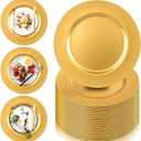 PROY 50 Pack Gold Charger Plates, 13 Inch Plastic Round Gold Chargers for Dinner Plates with Beaded Rim, Reusable Plastic Table Chargers for Wedding, Party