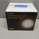 6 Inch White Recessed Lighting with Night Light 6 Pack, High Brightness Canless Wafer, 12W, 120V, 1100LM, Dimmable, 2700K-5000K Selectable, ETL FCC