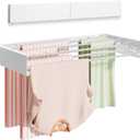 Wall Mounted Clothes Drying Rack 32", Foldable Wall Mount Laundry Rack Folding Indoor, Drying Rack Clothing Collapsible, Hidden Space Saver with Wall Template, 5 Rods, White