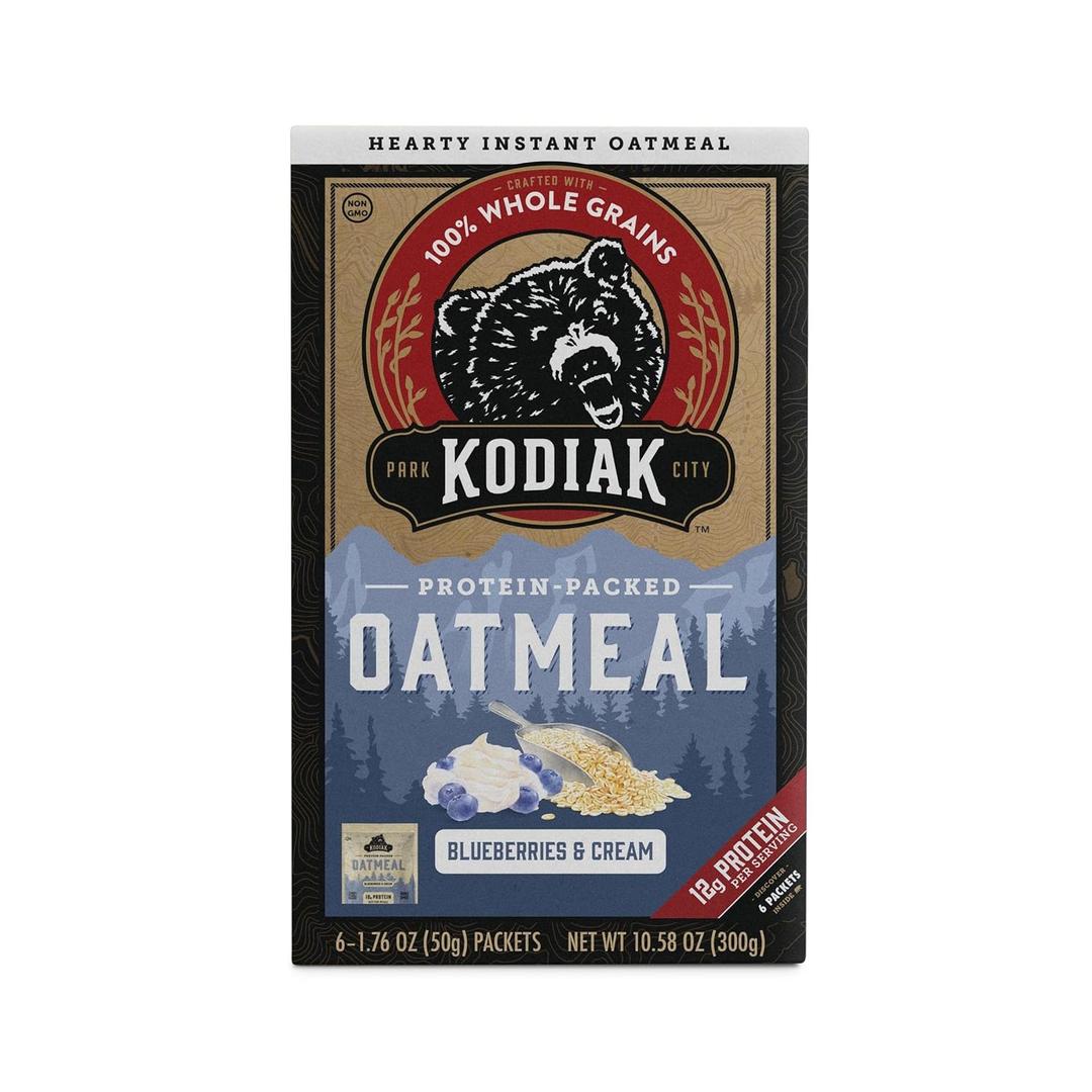 Kodiak Instant Oatmeal Packets, Blueberries & Cream, High Protein, 100% Whole Grains, 1 box with 6 Packets BB Date 05 JUN 2026 Kodiak Instant Oatmeal Packets, Blueberries & Cream, High Protein, 100% Whole Grains, 1 box with 6 Packets BB Date 05 JUN 2026