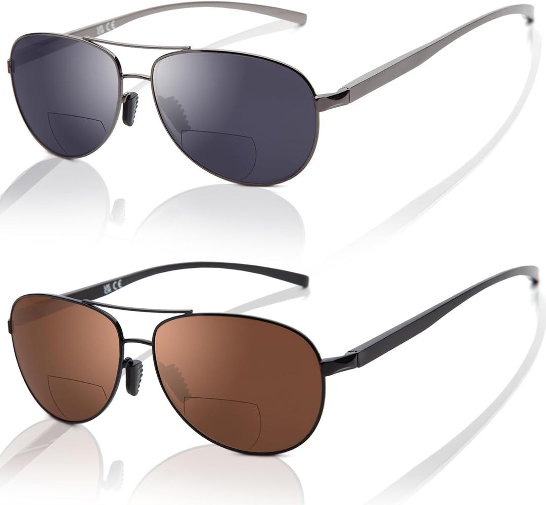 LianSan Premium Aviator Bifocal Reading Sunglasses for Men Women Retro Top Clear Sun Readers UV Protection (Multicolor Not Polarized)