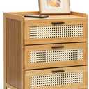 MoNiBloom Small Boho Nightstand Mini Bedside End Table Bamboo Small Dresser with 3 Drawer for Living Room Bedroom Small Space