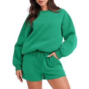 ANRABESS Women 2 Piece Outfits Sweat Shorts Sets 2026 Oversized Casual Lounge Matching Set Sweatsuit Tracksuit Fall Clothes (Medium, Green)