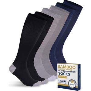 Pembrook Bamboo Viscose Light Compression Socks - 3 Pairs | 8-15 mmHg Compression Socks Women and Men | Soreness, Varicose Veins, Edema | Black, Grey, Navy