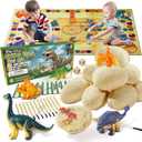 Dino Fossil Eggs Dinosaur Toys - 12 Dinosaur Eggs Dig Excavation Kit w Play Mat for Kids Ages 5-7 Easter Basket Essentials STEM Toy Christmas Birthday Gift for Boys Girls 3 4 5 6 7 8 + 8-13 Years Old (Khaki)