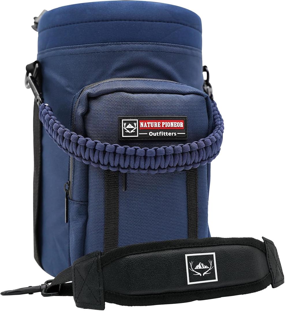 NATURE PIONEOR Water Bottle Holder with Adjustable Strap - Half/One Gallon (64/128oz) Insulated Water Bottle Sling Carrier with Phone Pocket & Paracord Handle, Outdoor Camping, Hiking, Gym (Navy)