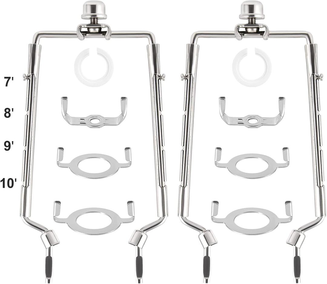 2 Pack HZHFCB 7 8 9 10 inch Lamp Shade Harp Holder,Adjustable Lamp Harp Kit,Fit 3/8 IP Standard,E14,E26,E27 Light Base UNO Fitter Adapter,Silver Horn Frame Lampshade Bracket (Silver)