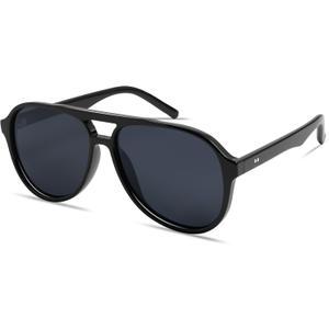 Polarized Square Aviator Sunglasses for Women Mens 70s Retro Double Bridge Sunnies AP3654 (C1 Black/Grey)