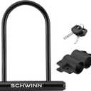 Schwinn Bike U-Lock with Keys, 12 mm x 7.5 inches, Black, Vinyl Coated Steel Shackle, Mounting Bracket for Storage and Transport, Anti Theft Protection, Shackle Bike Lock for Security