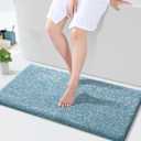 Yimobra Bathroom Rugs Mat, Extra Soft Comfortable Bath Rugs, Non-Slip, Water Absorbent and Thick Bathroom Floor Mats, Machine Washine, Shaggy Rugs for Shower Bathtubs, 36" x 24", Denim Blue&White