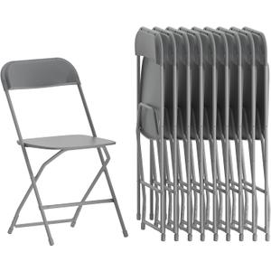 Flash Furniture Hercules Series Plastic Folding Chairs for Parties and Weddings, Stackable Commercial Event Seats, Set of 10, Gray