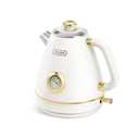 Hazel Quinn Retro Electric Kettle - 1.7 Liters / 57.5 Ounces Tea Kettle with Thermometer, All Stainless Steel, 1200 Watts Fast Boiling, BPA-free, Cordless, Automatic Shut Off - Pearl White