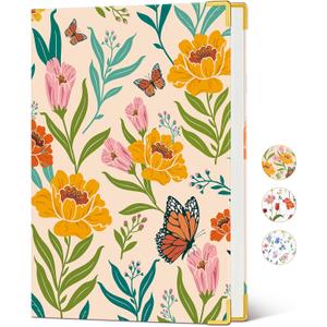 2 x Lined Journal Notebook for Women, A5 Hardcover Leather Journaling Notebooks for Writing, 200 Pages Travel Journal, College Ruled Notebook for Work School, Note Taking 5.75'' X 8.38'' Yellow Floral