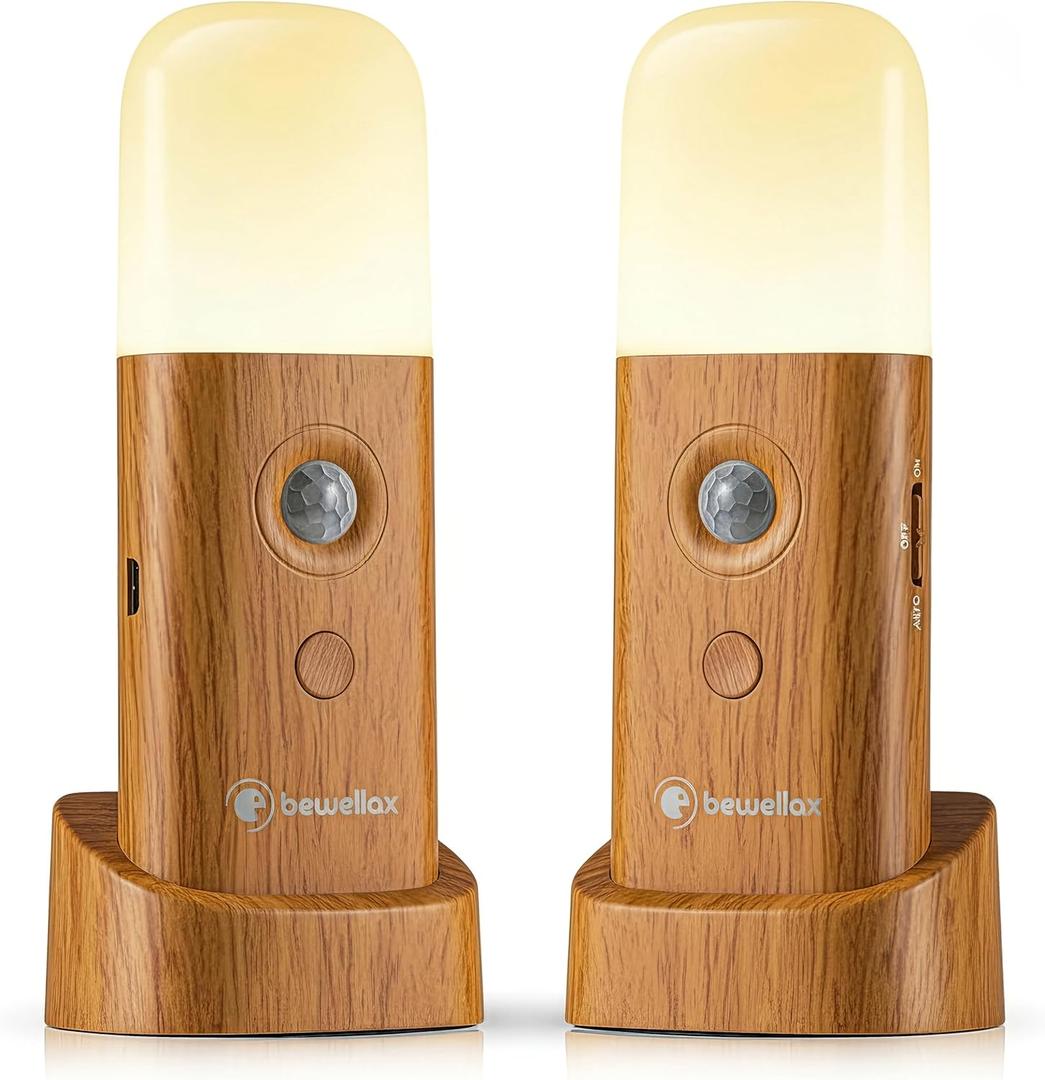 Motion Sensor Night Light, Rechargeable LED Long Lasting Battery, Warm Soft Glow, Cordless, Stick-Anywhere Magnetic Light for Hallway, Stairs, Bedroom, Nursery, Bathroom (2 Pack)