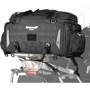 Rhinowalk Motorcycle Tail Bag Expandable Motorcycle Travel Luggage Waterproof 70L with MOLLE System Trunk Rack Bag with Sissy Bar Straps-Black, Black 50-70l