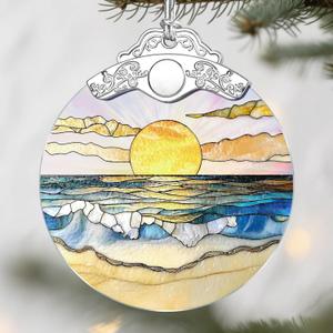 Christmas Ornaments: Christmas Tree Decorations, Beach Sunset Holiday Decor, Stocking Stuffers, Gift Ideas, Xmas Gifts, Summer Vibes Gifts & Gift for Beach Lover (Coconut Tree&sunshine)