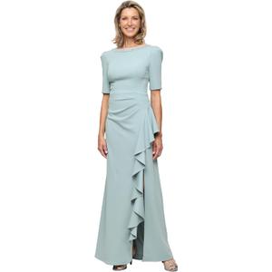Alex Evenings Women's Long Embellished Neck Mother of the Bride Dress with Elbow Puff Sleeve (Ice Sage, Size 14)