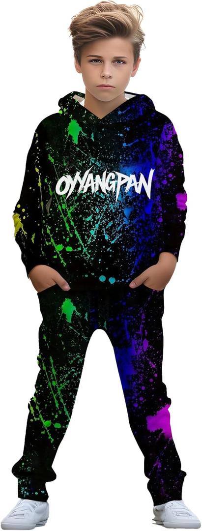 boys' clothing sets, 2-Piece Hoodie & Pants Outfits for Boys Size 4-14 | Lightweight Non-Fleece Fall & Spring Clothing Sets (M)