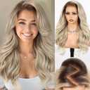 HAIRCUBE 13x6 HD Synthetic Lace Front Wig, 24 Inch Ash Blonde Long Curly Layered Wigs, Natural Density Hairline Glueless Wigs for Women Daily Use, 13x6 Lace, Ash Blonde-13X6 Lace