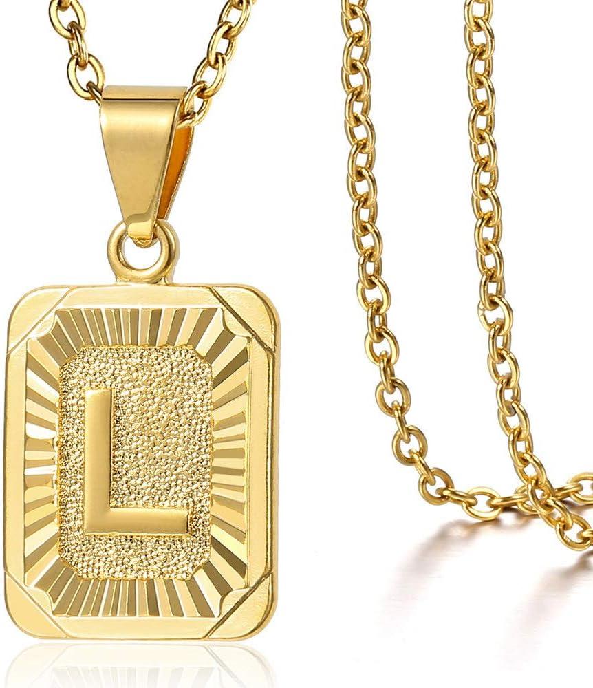 Trendsmax Rectangle Initial Letter Pendant Charm for Mens Womens Gold Plated Capital Letter Pendant Necklace Rolo Chain 18inch
