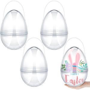 Funtery 8 Pcs Large Easter Eggs 10 Inch Plastic Giant Easter Eggs with Handles, Clear Jumbo Baskets Fillable Giant Bunny Egg Shaped Baskets Containers Decoration (Transparent)