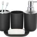 Black Bathroom Accessories Set 4 PCS, Black Bathroom Accessories, Plastic Soap Dispenser and Toothbrush Holder Set, Soap Dish and Mouthwash Cup, Boho Bathroom Decor, Bathroom Set