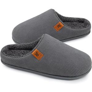 VeraCosy Men's Cozy Slip-on Slippers Corduroy Memory Foam Indoor House Shoes Size 11-12