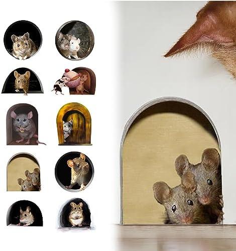 10pcs 3D Mouse Hole Wall Decals Peel and Stick,Decorative Wall Stickers, Fun Animal Stickers for Children- Kids Room Bedroom House Nursery Classroom Decor
