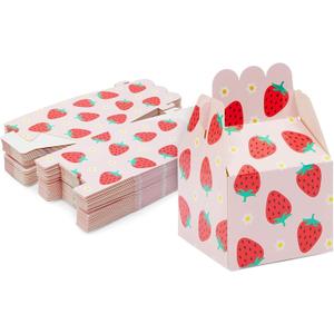 Sparkle and Bash Strawberry Goodie Boxes - Pink, 3.5 x 3.5 x 5.8 in, 36 Count - Party Favor Candy Boxes Bags for Strawberry Themed Party Decor
