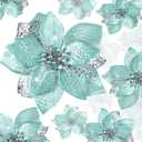 WILLBOND 36 Pieces Christmas Poinsettia Glitter Faux Flowers Christmas Artificial Flowers Tree Ornaments Topper Xmas Decorations(Blue-Green)