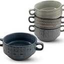 American Atelier Soup Bowls with Handles | Set of 4 | 16-Oz Glazed French Onion Soup Bowl | Stackable Serving Bowls for Stew, Pasta, Chili | Stoneware, Dishwasher & Oven Safe (Assorted Geometric)