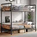 Metal Bunk Bed Twin Over Twin, Industrial Bunkbeds Heavy Duty Bed with Safety Guard Rails and Space-Saving Design, Steel Bed for School, Bedroom (Vintage Brown)