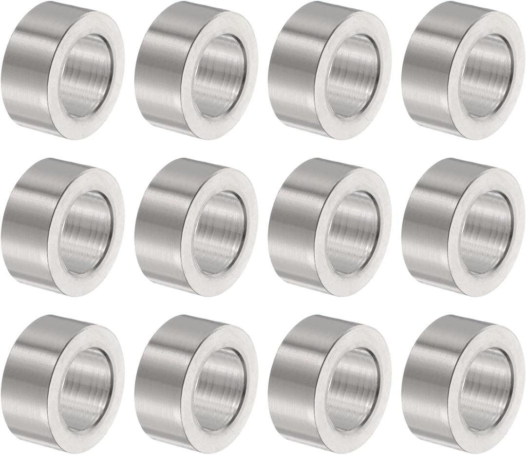 uxcell 12pcs Stainless Steel Spacer 10.2mm Bore x 16mm OD x 8mm Length Screw Bushing Plain Finish Round Metal Spacer for M10 Screws Bolts and Rods