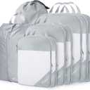 Compression Packing Cubes, 9 Set Packing Cubes for Travel Compression, Lightweight Compressible Package Organizer for Carry On and Suitcases, Light Grey