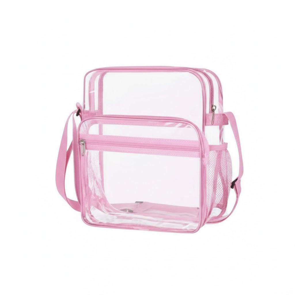 12 Piece Large Reusable Clear Lunch Bags Bulk 12 x 10 x 5.5 Inch Transparent Lunch Box Stadium Approved Tote Bag Plastic See Through Backpack with Adjustable Shoulder Strap for Work Travel