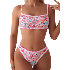 SOLY HUX Bathing Suit for Women Two Piece Floral Print Tie Back Swimsuit Bikini Sets ,Size XL