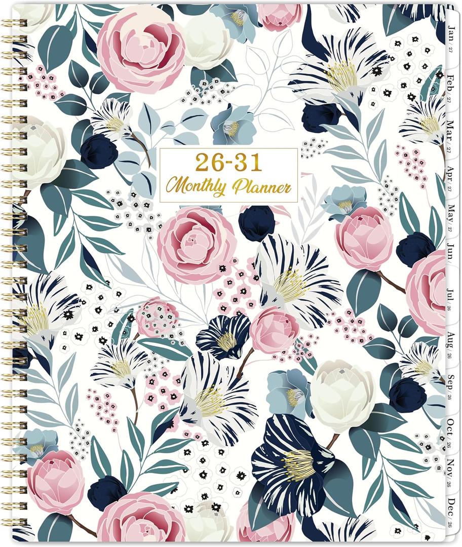2026-2031 Monthly Planner - 5 Year Planner/Calendar 2026-2031 Spiral Bound, Jul. 2026 - Jun. 2031, 9" x 11", Twin-Wire Binding + Printed Tabs - Petunia