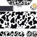 Keyboard Wrist Rest and Mouse Pad with Wrist Support Set Ergonomic Coaster, Memory Foam, Easy Typing Pain Relief, Large XL Desk Mat 31.5"x 11.8",Cute Cow Print
