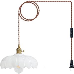 XZHGCEE Plug in Pendant Light: Milk Glass Hanging Light Plug in Hanging Lamp, White Pendant Lighting for Kitchen Island, Bedroom, Dining Room, Living Room, E26 No Bulb