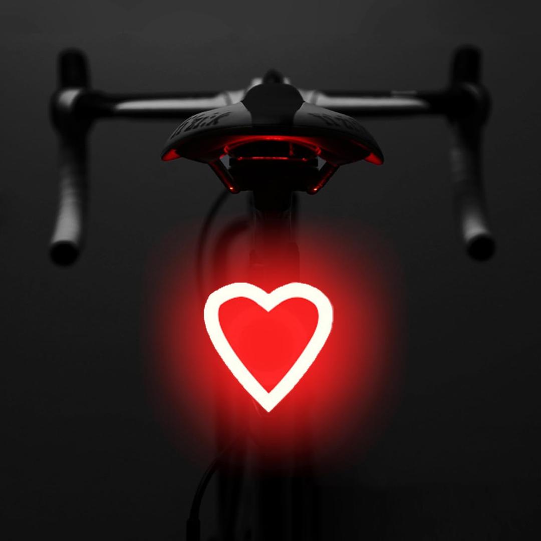 Bike Tail Light Rechargeable LED Bicycle Rear Light for Night Riding, Girls Bright Heart Shaped Bike Taillight, Cycling Warning Tail Light for Adults Kids Women, 5 Modes