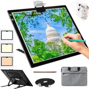 A3 Light Board for Diamond Painting - Rechargeable Tracing Light Box with Carry Bag, 3 Colours Stepless Dimmable 6 Levels Brightness Light Pad, Battery Powered Portable Light Pad for Tracing