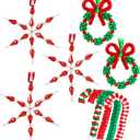 GYGOT Christmas Crafts for Adults,30 Sets Christmas Beaded Ornament Kit to Make-Incl. 6 PC Snowflake/12 PC Wreath/12 PC Candy Cane(Assembly Needed)
