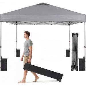OLIXIS 10x10ft 1-Person Pop Up Canopy Tent, Heavy Duty One Push Setup Portable Outdoor Shelter for Beach Events Camping with Rolling Carry Bag, Dark Grey