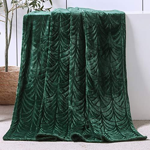 Whale Flotilla Flannel Fleece Throw Blanket for Couch, Soft Fluffy Velvet Sofa Blanket with Decorative Vintage Pattern for All Season, Warm and Lightweight, 50x60 Inch, Deep Green